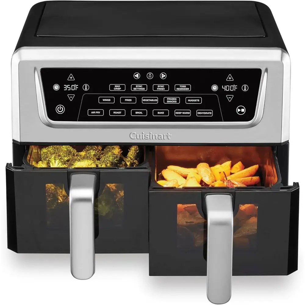 

Dual-Basin Air Fryer, 11-Quart Capacity, 6 Functions: Air Fry, Roast, Bake, Broil, Dehydrate, Keep Warm, Sync Finish & Settings,