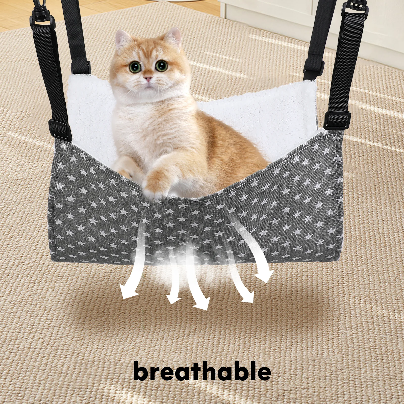 

2Pcs Cat Hammock Adjustable Hanging Bed Comfortable Soft Material Indoor Cat Swing Bed Reversible Pet Cage Hammock for Small