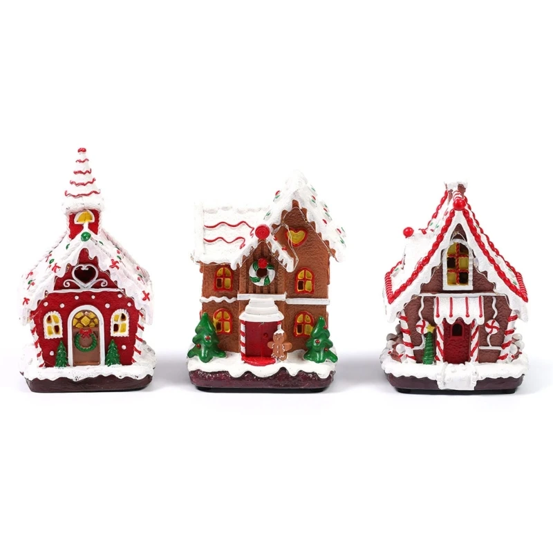 Beleuchtete Hüttendekoration aus Harz, Weihnachtsdorf-Ornament mit Musik und warmem Licht, für Schreibtisch oder – Detail 1
