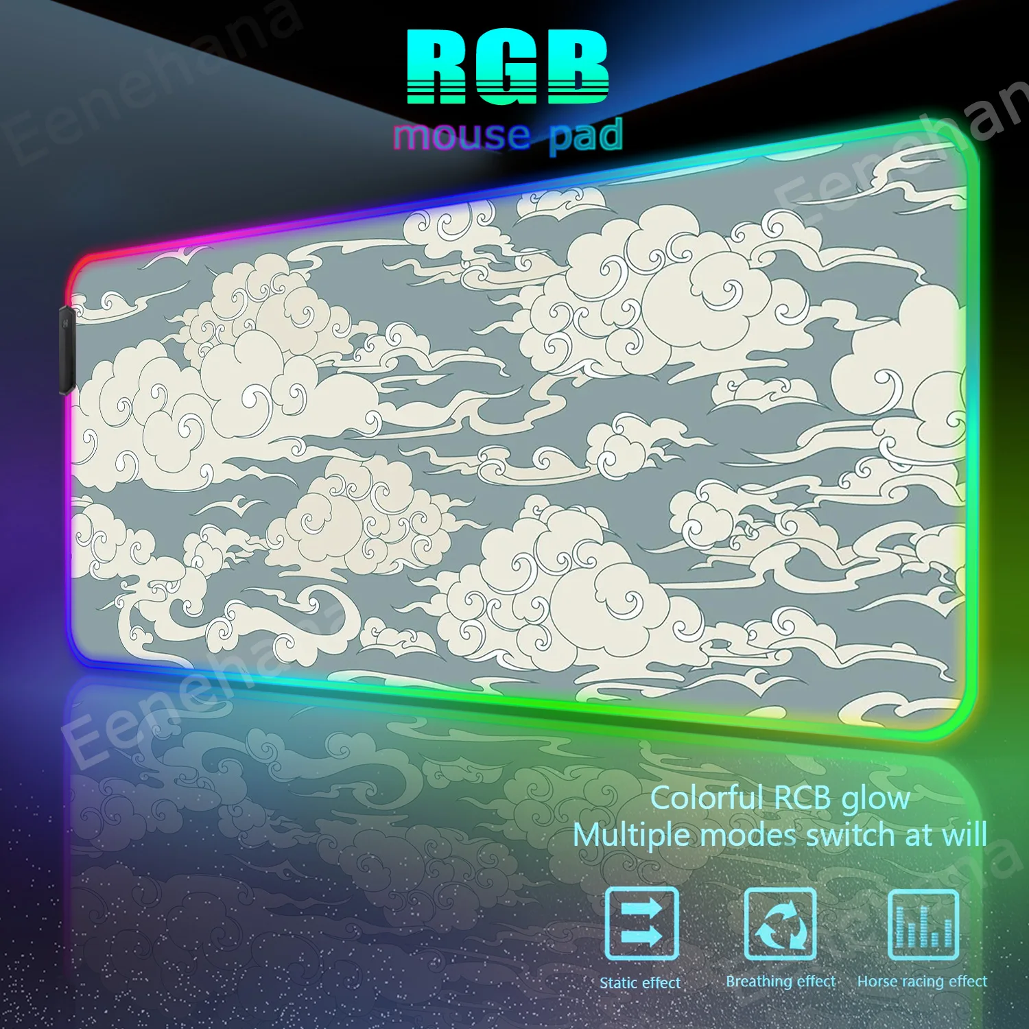 Luminous Keyboard Mats Chinese Style Clouds RGB Mouse Pad Large Gamer Mousepads LED Desk Black Mouse Mat 90x40 Backlit Deskpads