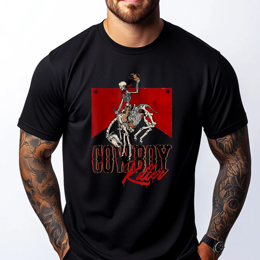 

Western Cowboy Vintage Punchy Cowboy Killers Skeleton Funny Brand T Shirt Female Men's Clothing Deals Cinco de Mayo