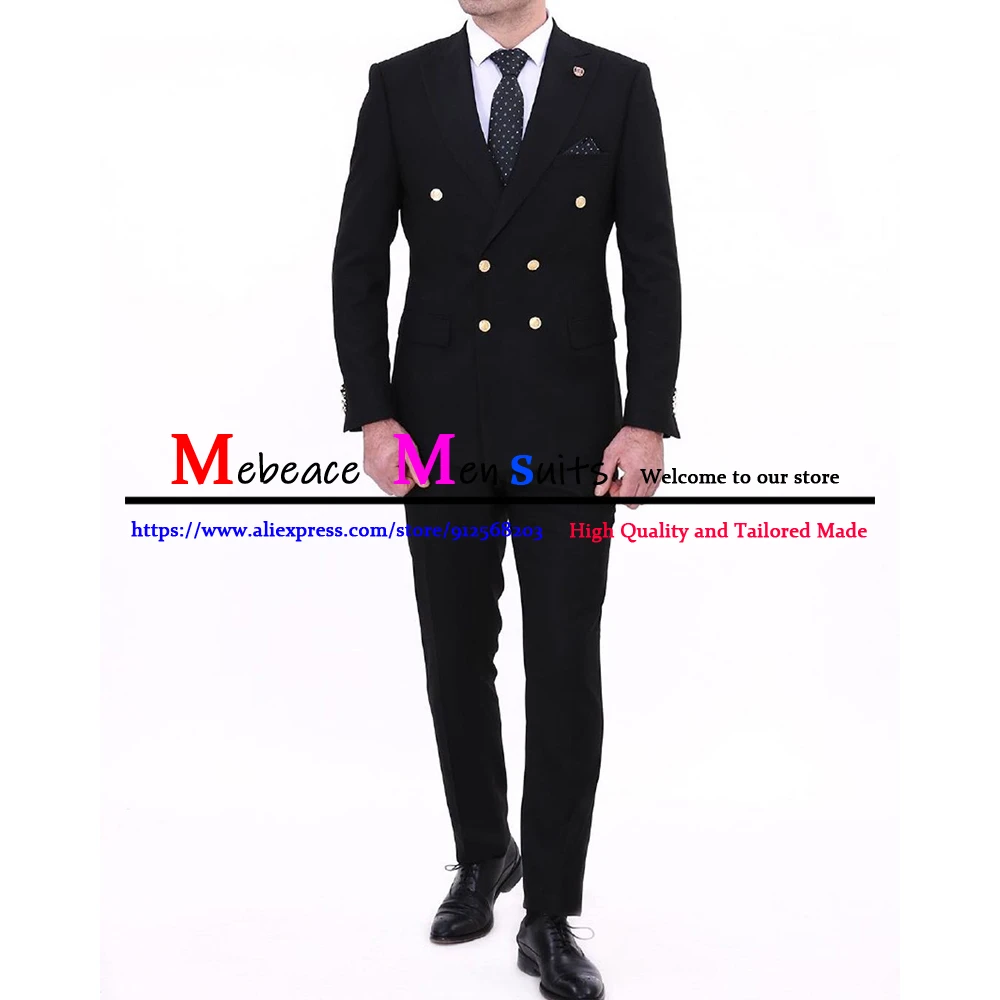 Black Casual Men Suits Slim Two Piece Male Business Blazers Pants Double Breasted Groomsmen Wedding Tuxedos Elegant Suit for Men