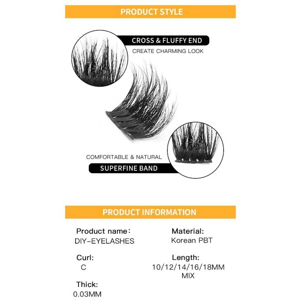 Segmented C Curl False Eyelashes 10-18mm DIY Individual Cluster Eyelashes Oblique Winged Natural Eyelashes Extensions Women