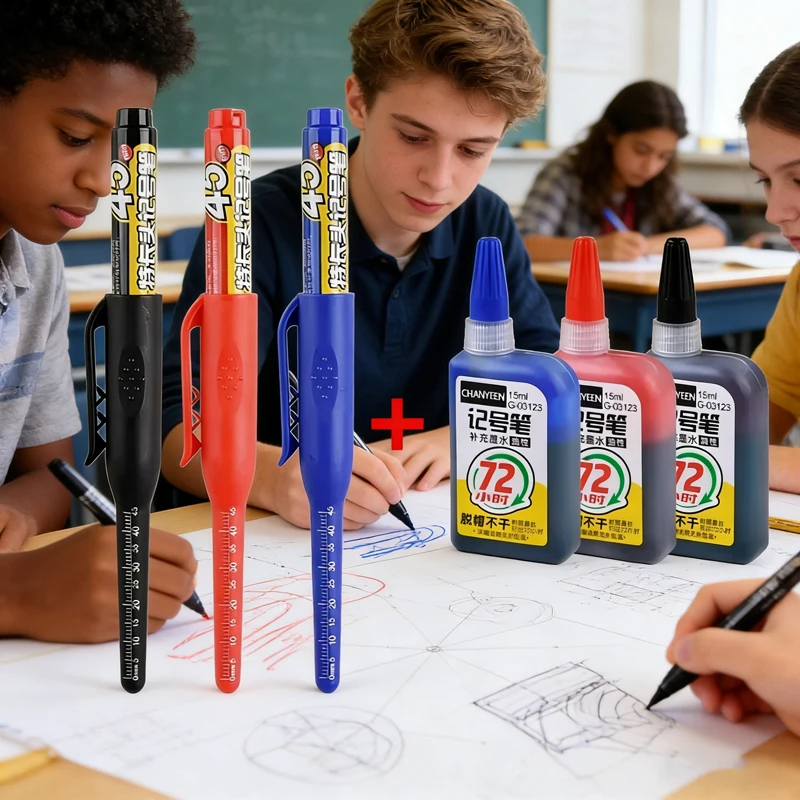 

1-12Pcs 45mm Long Nib Waterproof Marker Pens, Deep Hole Multi-Purpose Carpenter Pens for Bathroom & Woodworking