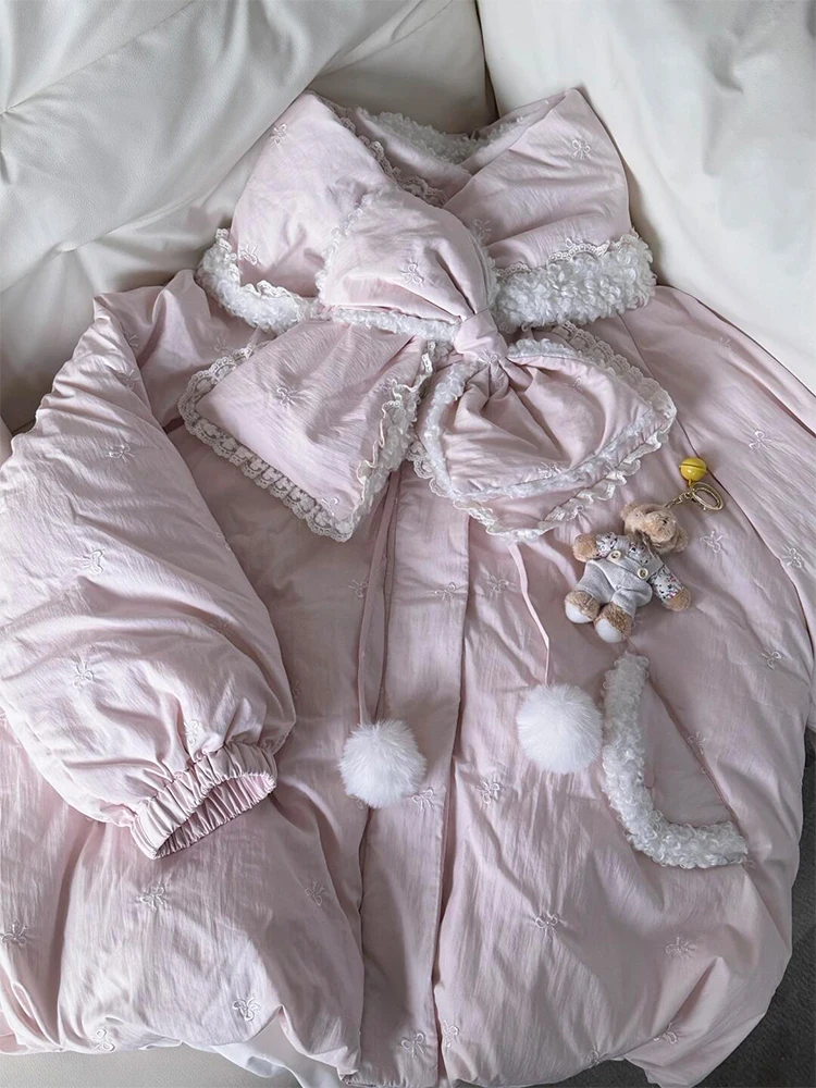 

Sweet Sle Lamb Fur Collar Cotton Jaet Women's Winter New Loose Warm Thiened Doll Collar Coat Regular Sve Long Sve