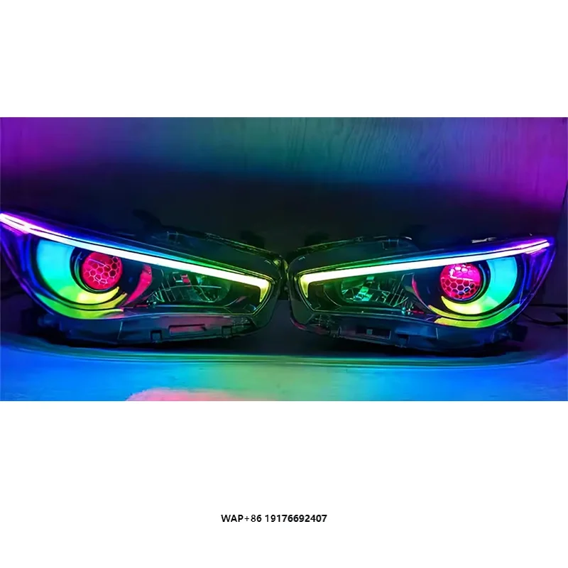 Modified Head Lamp for Infiniti Q50 Sedan 2014-2023 Year RGB LED Headlight Custom Turbine Halo Demon Angry Eye Front Light