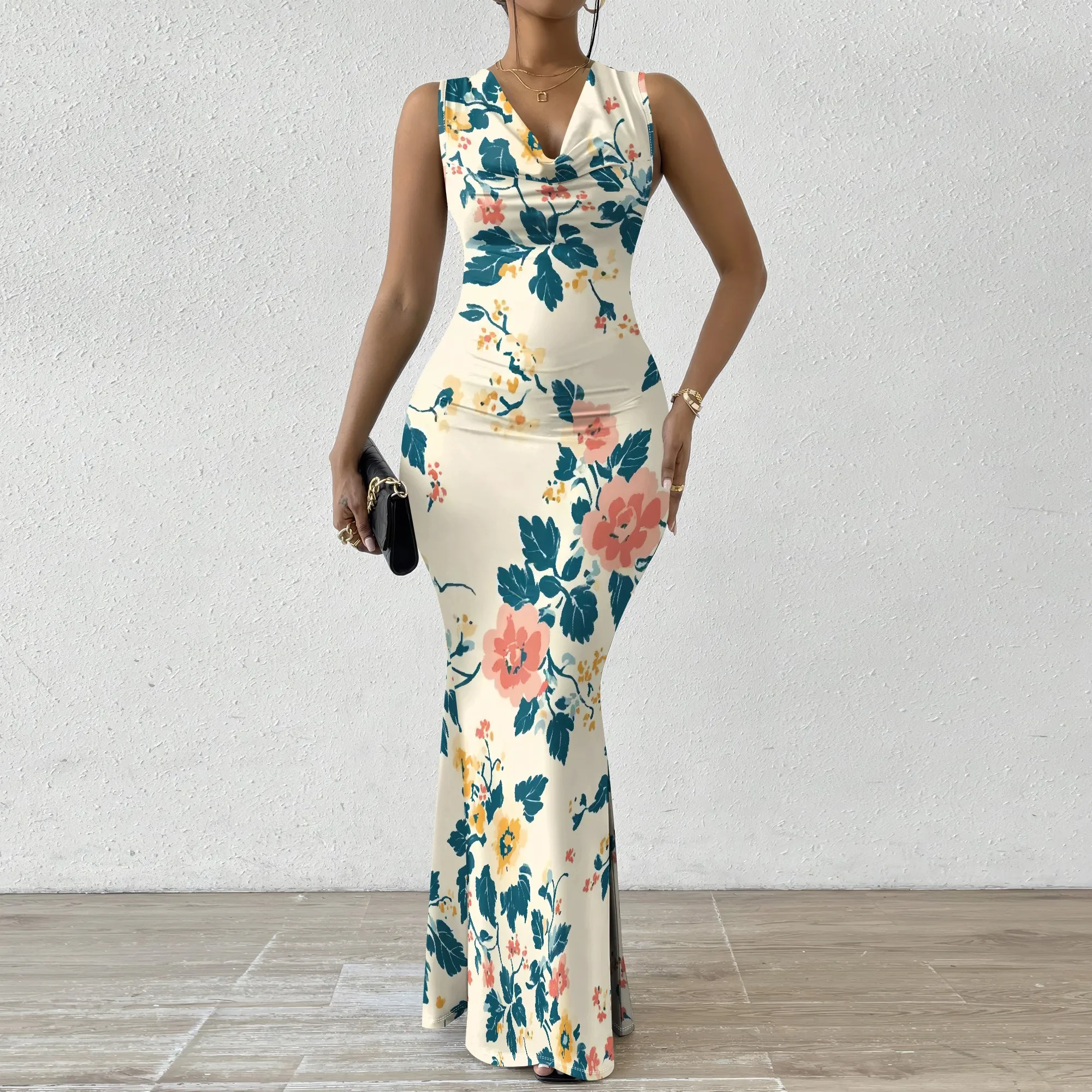 

Floral Print Maxi Dress XS-2XL, Sleeveless V-Neck Dress for Women, Ideal for Spring Weddings & Garden Parties