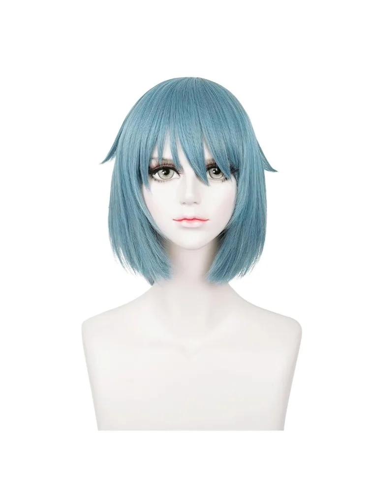 Anime kurze blaugrüne Cosplay-Perücke für Mädchen und Frauen, flauschiges Kunsthaar für Erwachsene, Cosplay, Halloween