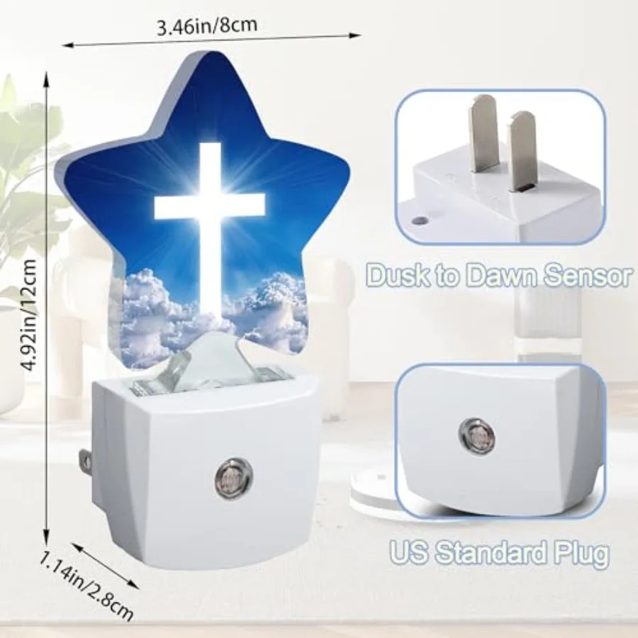 Night Light, White Cross Sunset Plug-in Star Night Lights with Dusk-to-Dawn Sensor for Bedroom, Bathroom, Living Room Sleep Fri