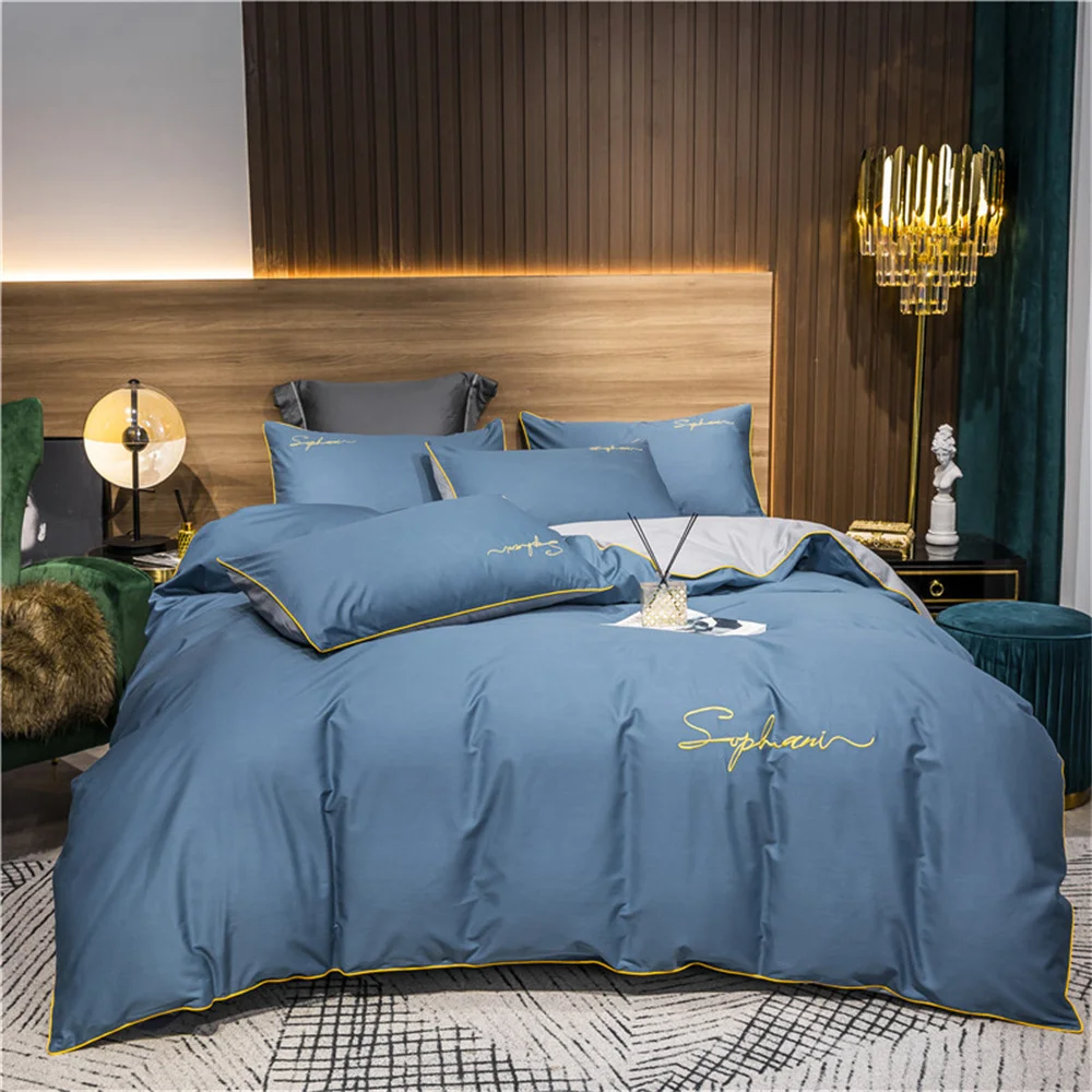 Svetanya Solid Cotton Embroidery Bed Linens Hotel Home Bedding Sets Sheet Pillowcase Duvet Cover Set