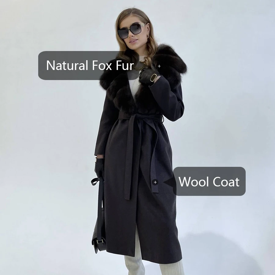 Winter New Cashmere Wool Coat Ladies Real Rabbit Fur Wool Coats Women Winter Fur Jacket