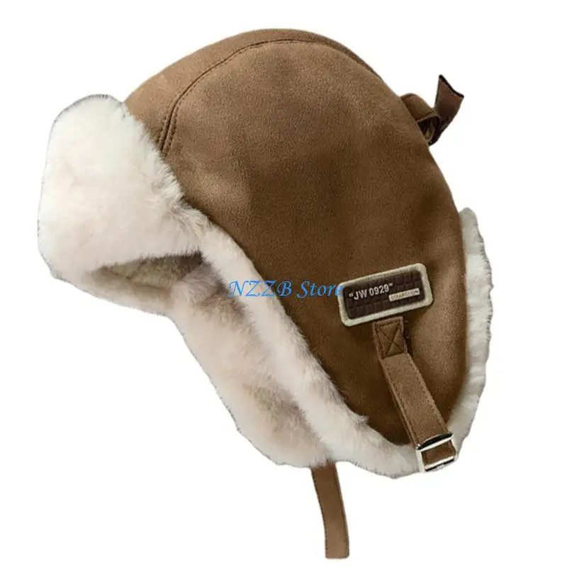 

T21F Adult Windproof Ear Muff Trapper Hat Thicken Fleece Lined Hat for Cold Weather
