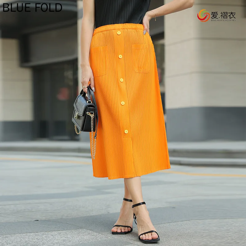 Miyake Pleated Skirt for Women, Wrapped Hip Dress Japanese and Korean Casual Comfort Elastic Waist Spring and Summer New Product