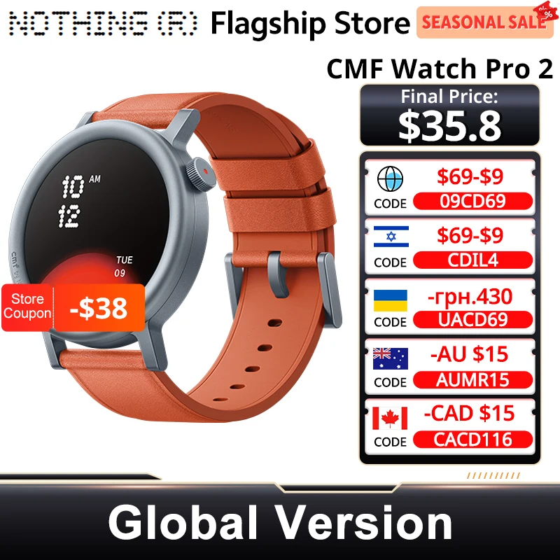 

CMF by Nothing Watch Pro 2 Global Version BLUETOOTH CALLS 1.32'' AMOLED 60 FPS Display 11 Days Battery life SpO₂ Monitors GPS