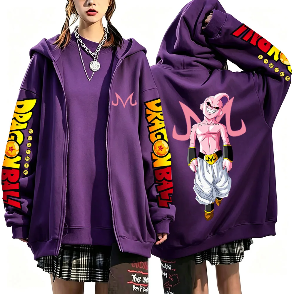 Толстовка на молнии с капюшоном Dragon Ball Majin Buu, японская аниме-модная куртка в стиле Y2K, уличная одежда, повседневная толстовка, мужская парная куртка