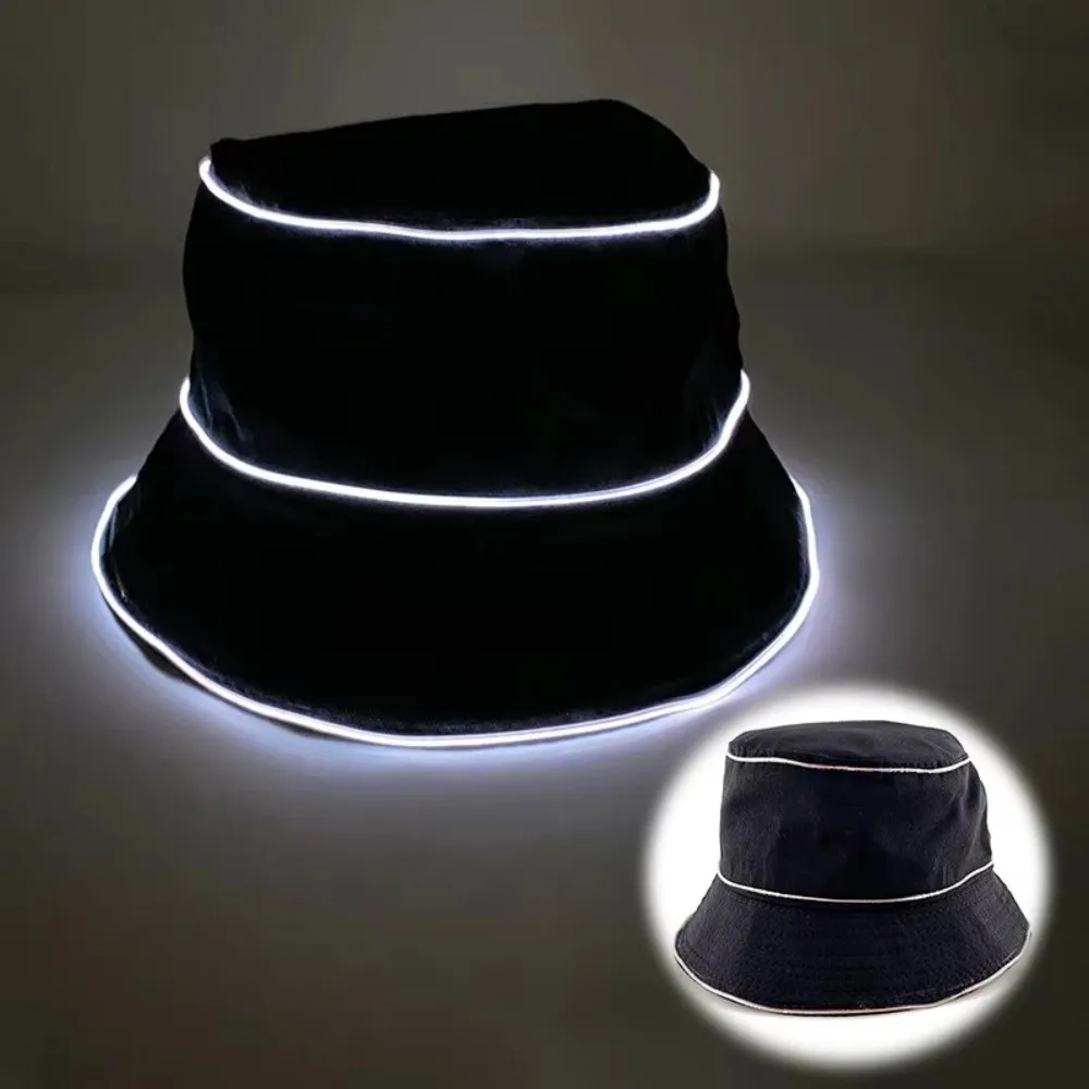 Polyester LED Bucket Hat EL Wire Battery Powered Luminous Hat Costumes Accessory Flashing Modes Flashing Glow Hat Women Men