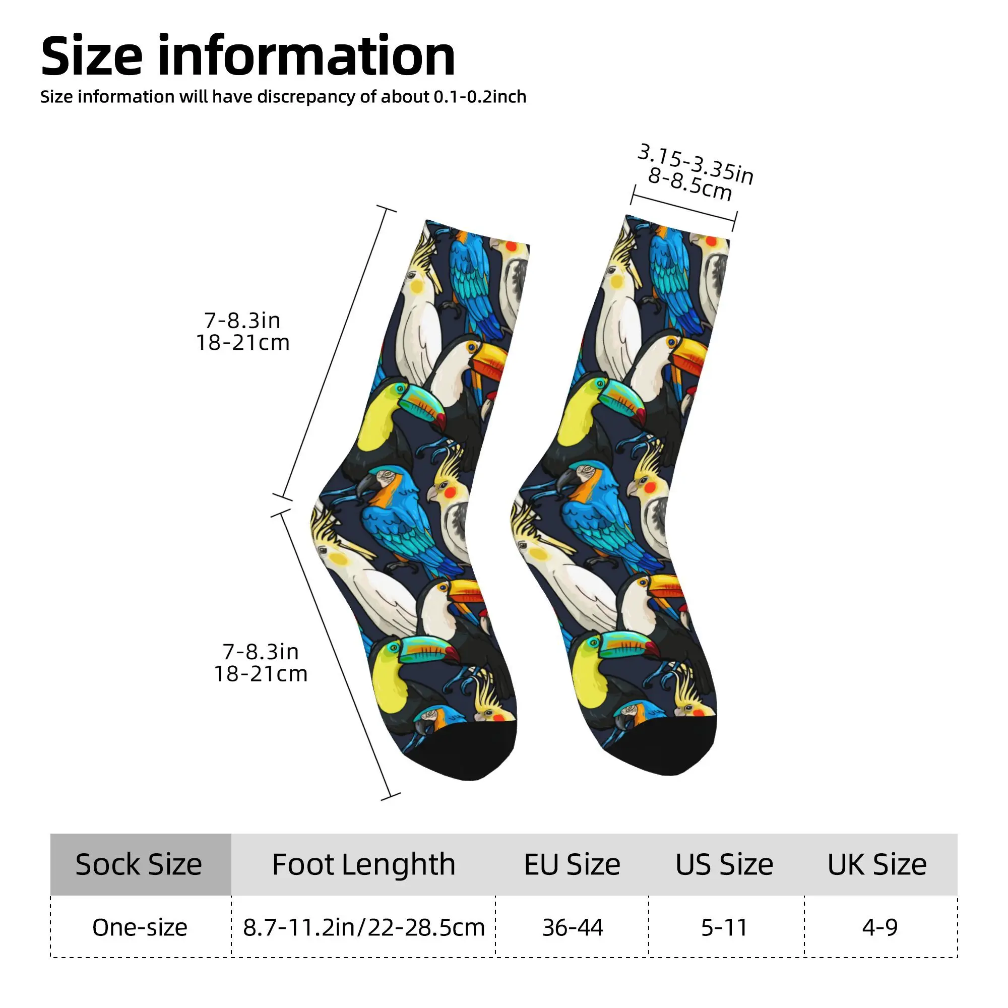 1pc Macaw and Toucan Printed Men's Socks  Novelty Hip Hop Harajuku Pattern Crew Sock Casual Gift