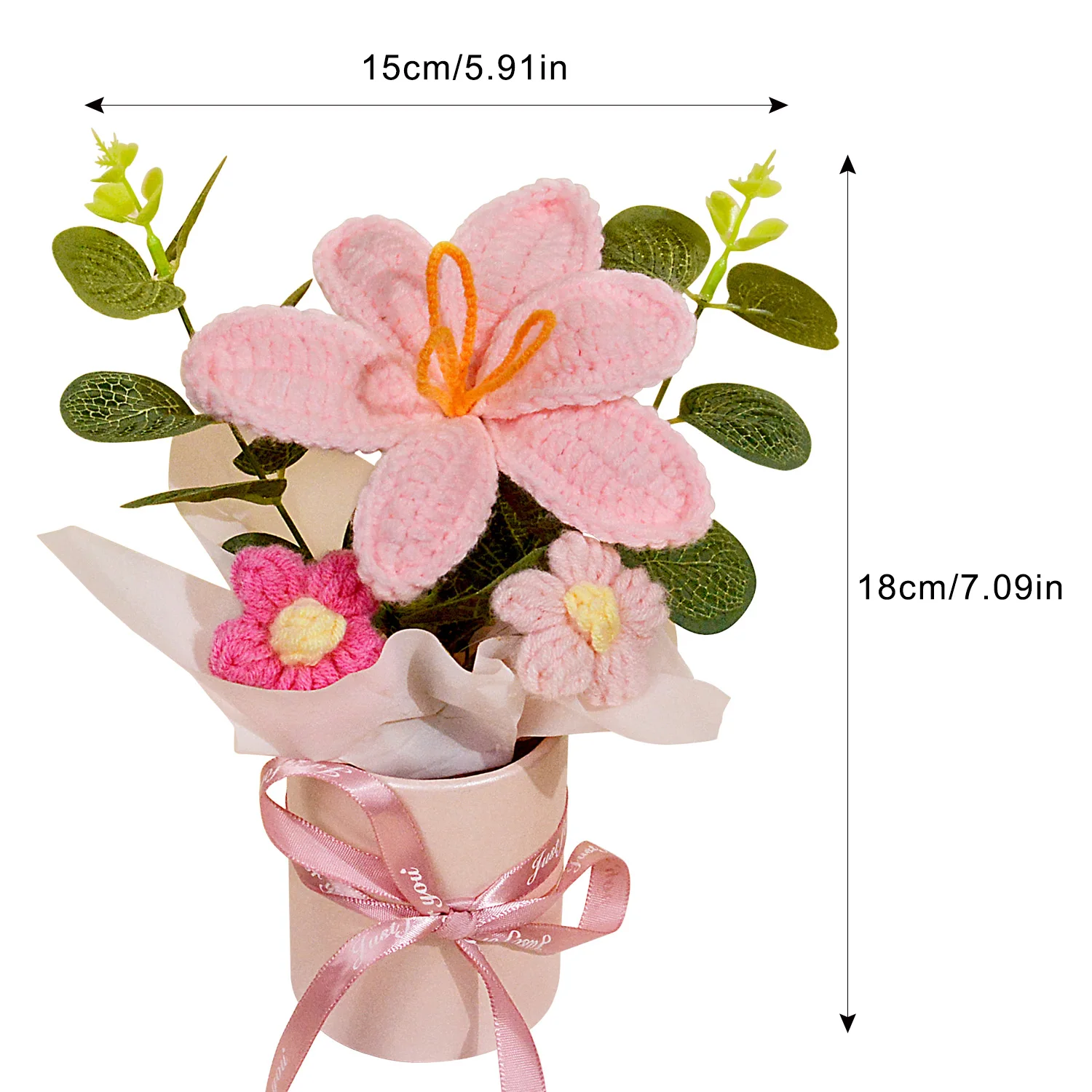 1 قطعة باقات زهرة الكروشيه اليدوية ، الكروشيه محبوك النسيج الوردي توليب باقة للديكور المنزل وهدية للمرأة زوجة أمي