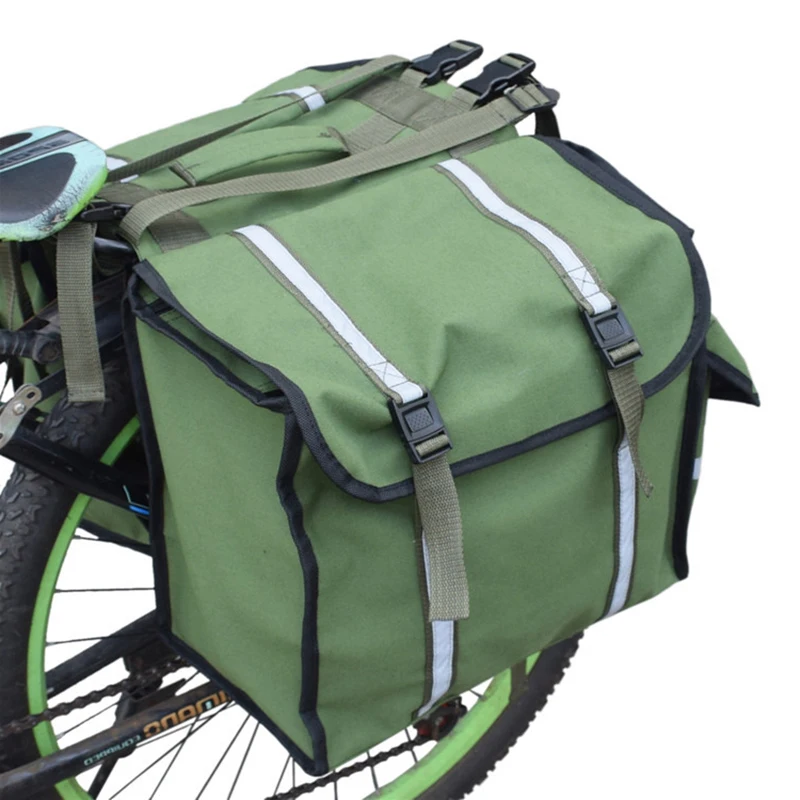 50L Portable Canvas Bike Pannier Bag with Reflective TrimBike Rear Seat Saddle Bag for Grocery Shopping Commuter Long Cycling Tr