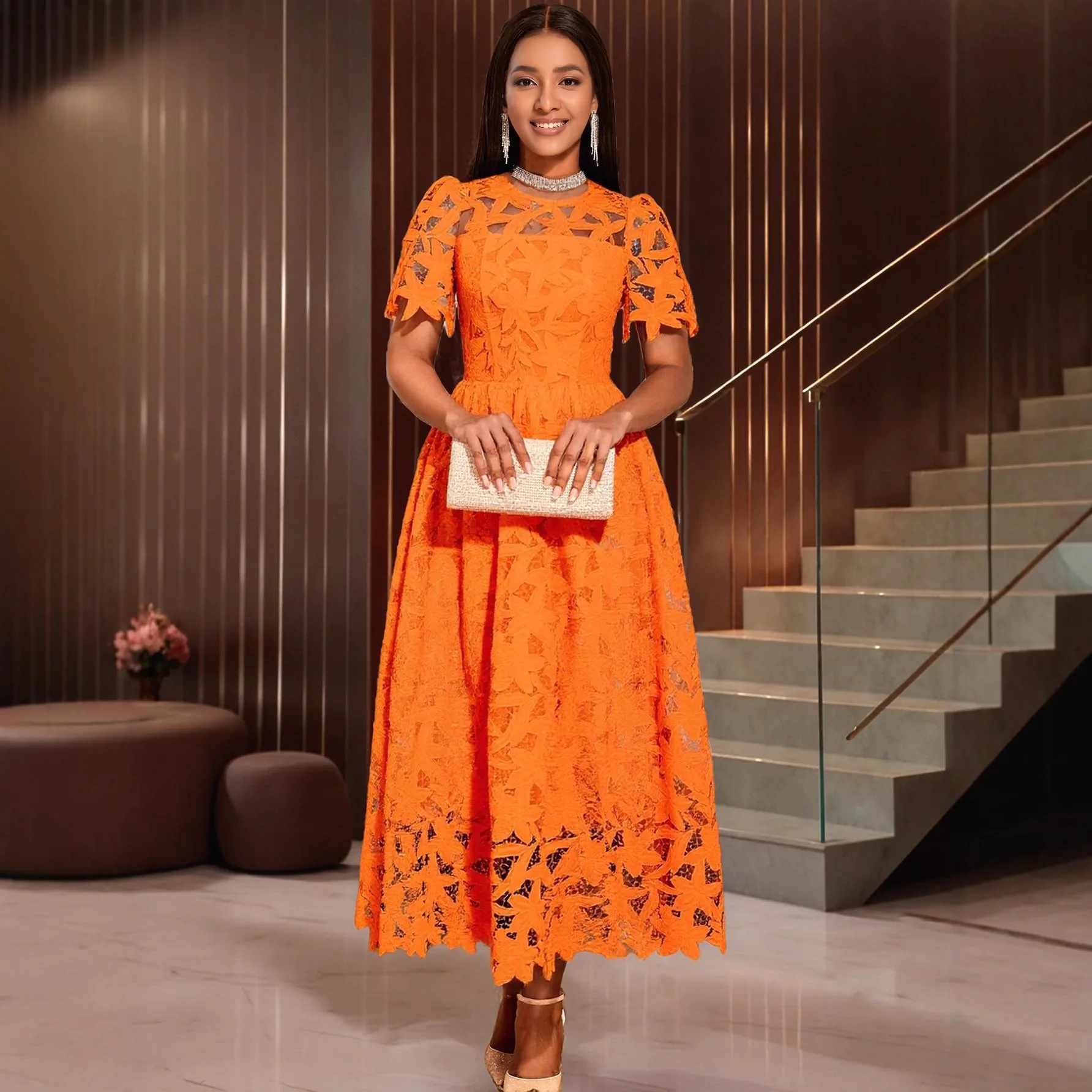 High-end-Rundhals Kleid Modische Elegante Spitze Sheer A-linie Abend Party Kleid 2025, Sommer Kleid Robe Vestido Frauen party