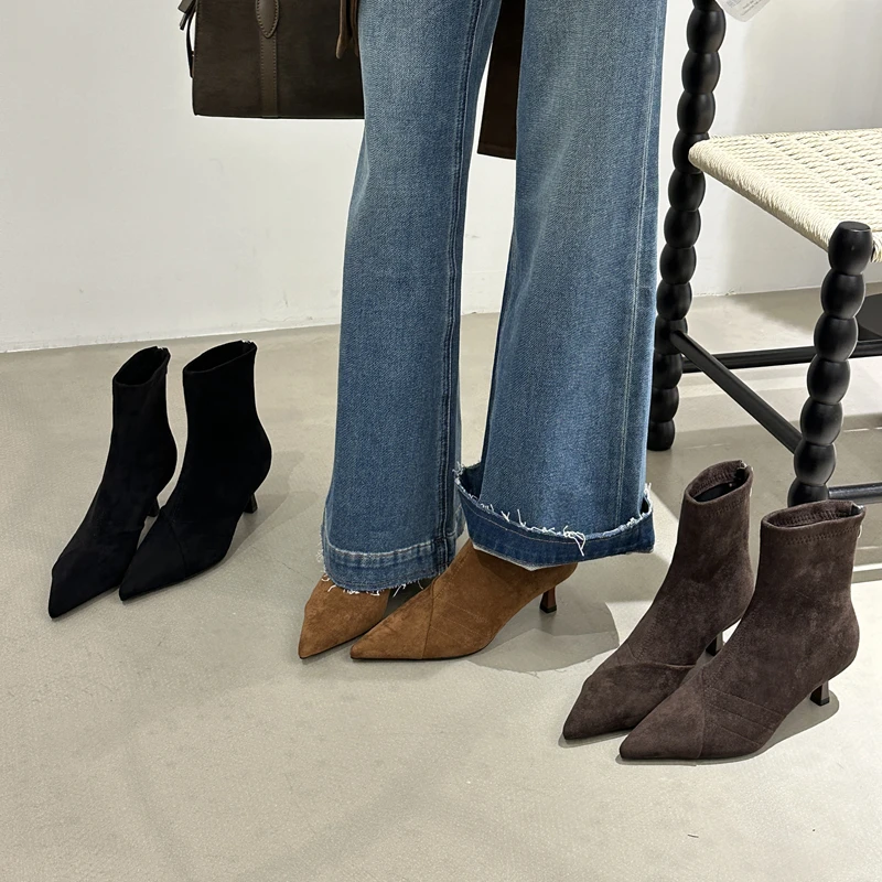 

SUOJIALUN 2025 Winter New Brand Women Ankel Boot Fashion Pointed Toe Short Boots Pointed Toe Ladies Elegant Dress Chelsea boots
