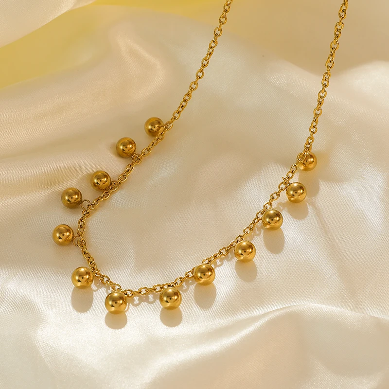 EILIECK 316L Stainless Steel Gold Color Beads Ball Pendant Necklace For Women New Fashion Design Girls Choker Jewelry Party Gift