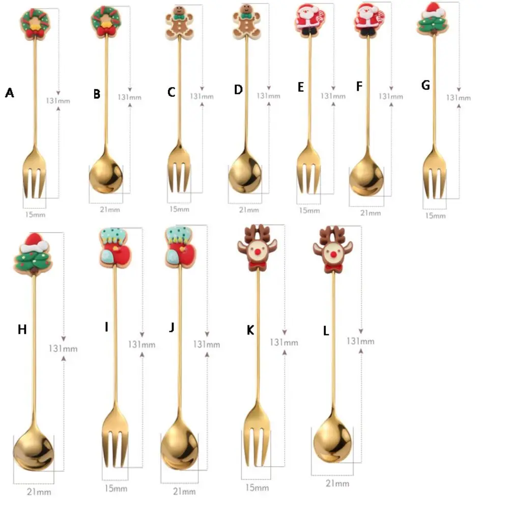 Ensemble de cuillères et fourcommuniste de Noël en acier inoxydable, or, argent, wapiti, arbre de Noël, bonhomme en pain d'épice, cuillères à café, multifonctionnel