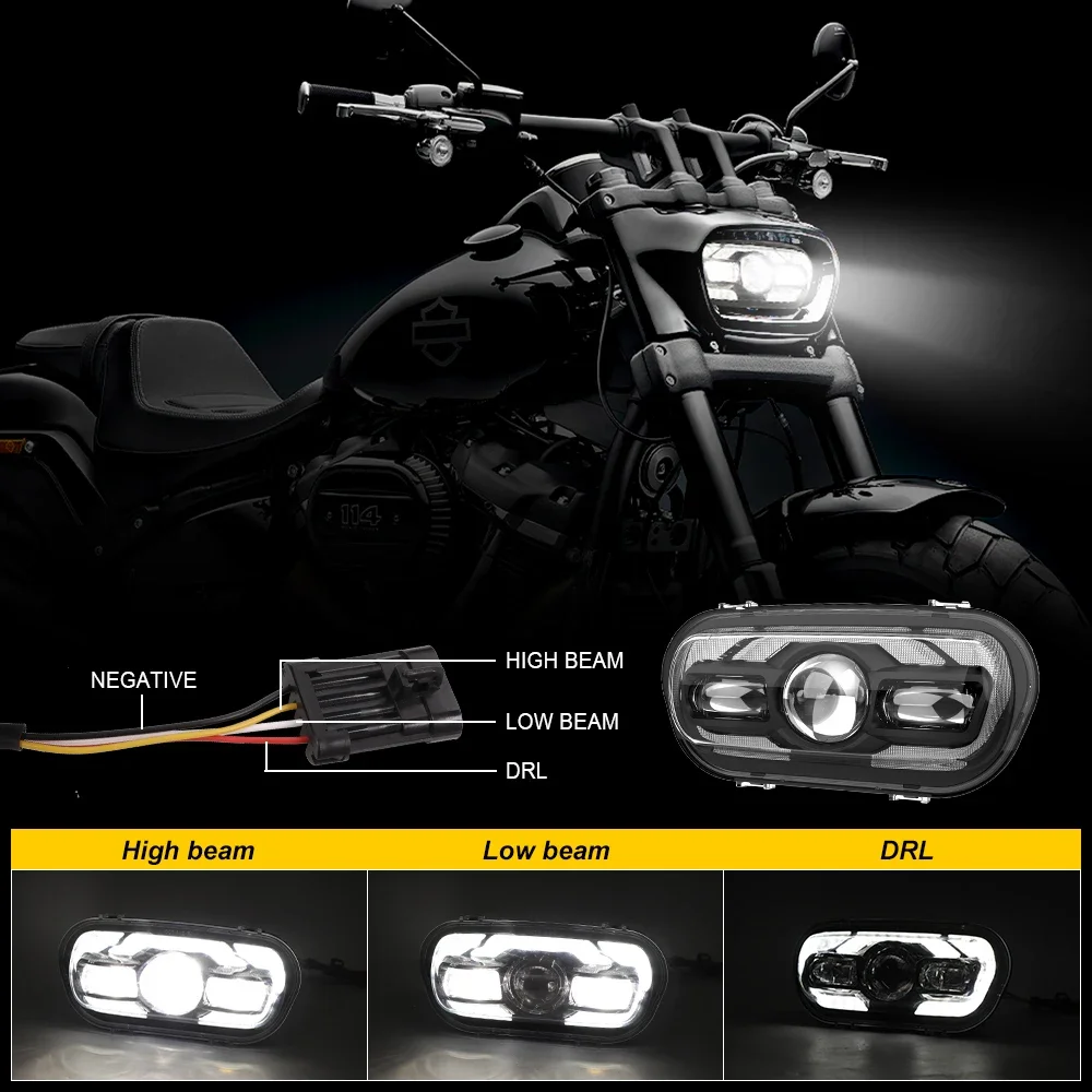 Dot Approved 65W Motorcycle LED Headlights For Harley Fat Bob 2008-2019 Led Head Lights 6600LM High Low Beam Led Headlamp