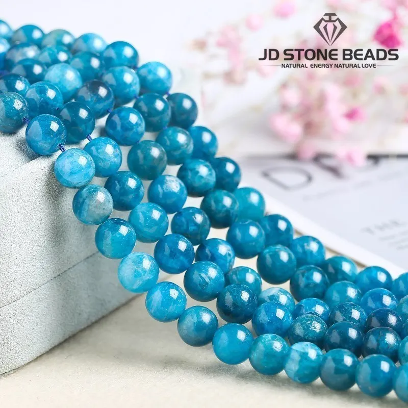 Natural Stone Blue Apatite Beads Round Loose Spacer Gem Bead for Jewelry Making DIY Charm Bracelet Necklace Earring Accessroies