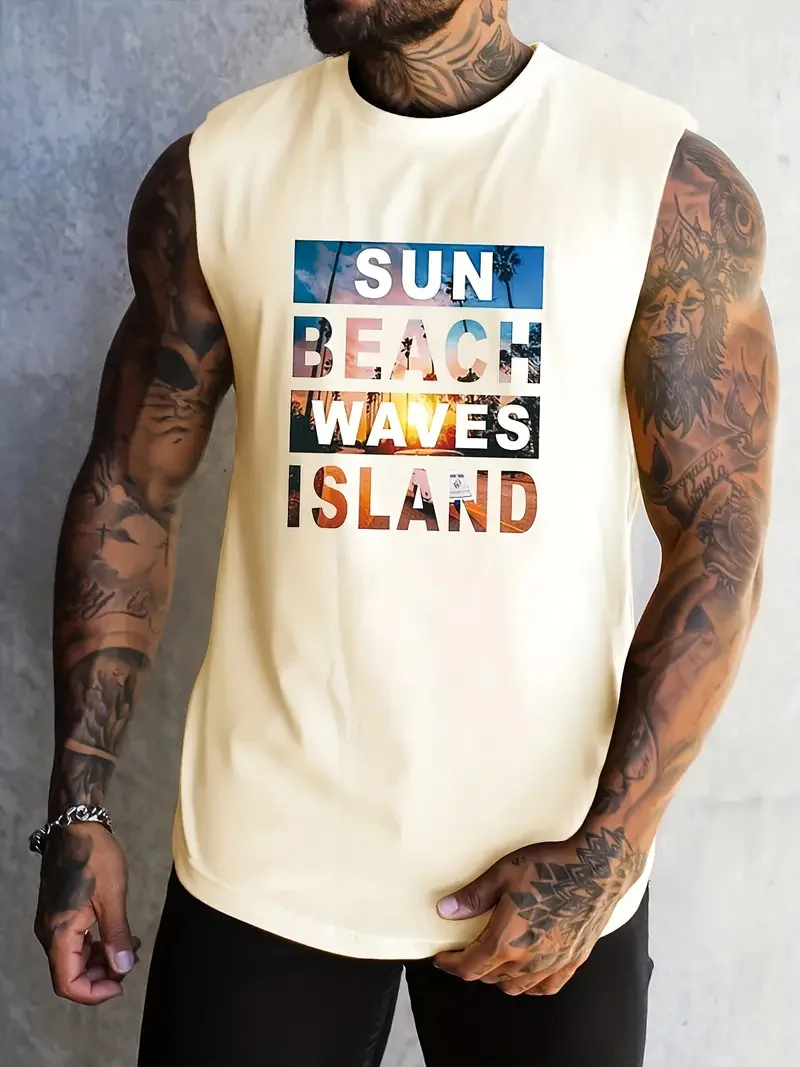

Men's New Summer Running Round Neck Sleeveless Vest Gym Workout Fitness Training Sports Comfortable And Breathable T-shirt