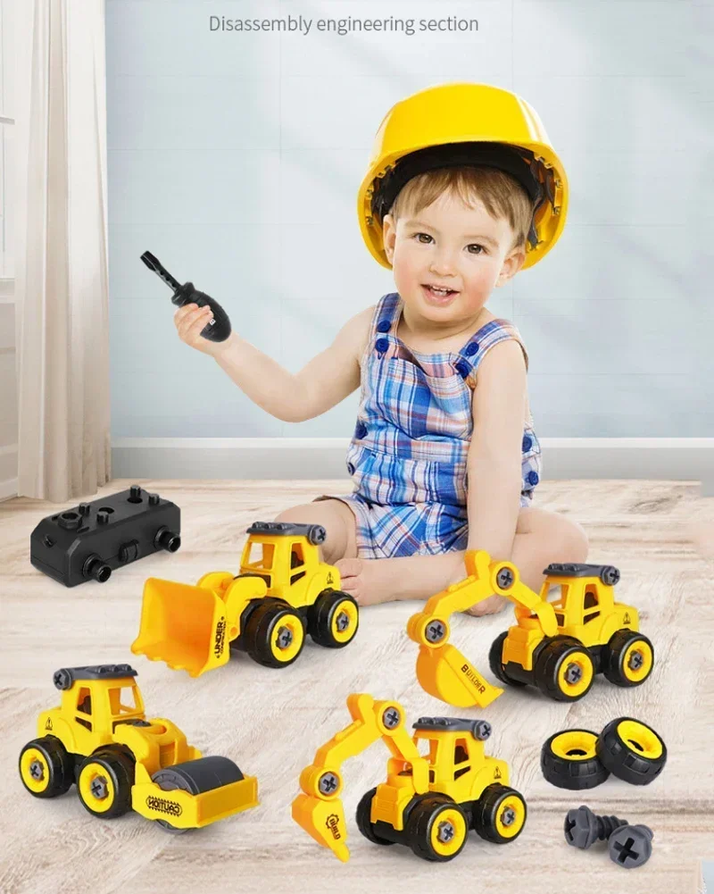 DIY Detachable Assembly Nut Assembly Car Toy Vehicle Toys Plastic Disassembly Engineering Vehicle Excavator Children's Toys