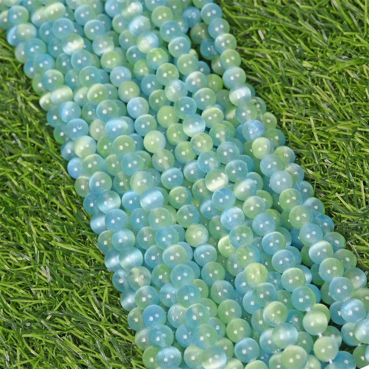 

Natural Colored Selenite Blue-green Smooth Round Beads Semi-finished for Handcraft Jewelry Making Bracelet Necklace Accessories