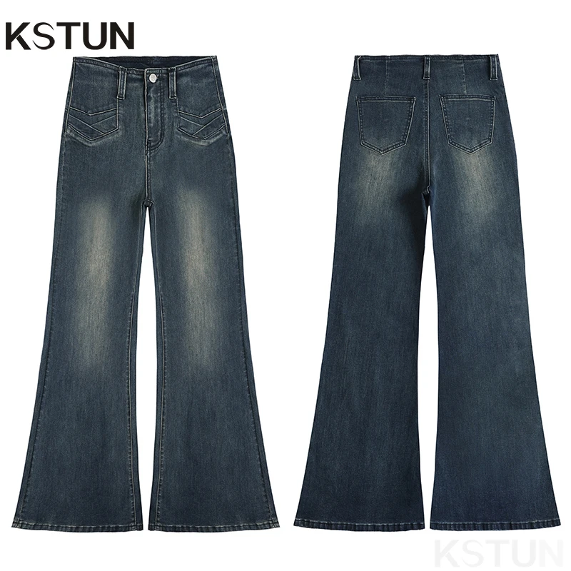 

Bell-bottom Jeans For Women High Waisted Flared Pants Loose Casual Trousers Stretchy Vintage Mom Jeans Patchwork Fake Pockets