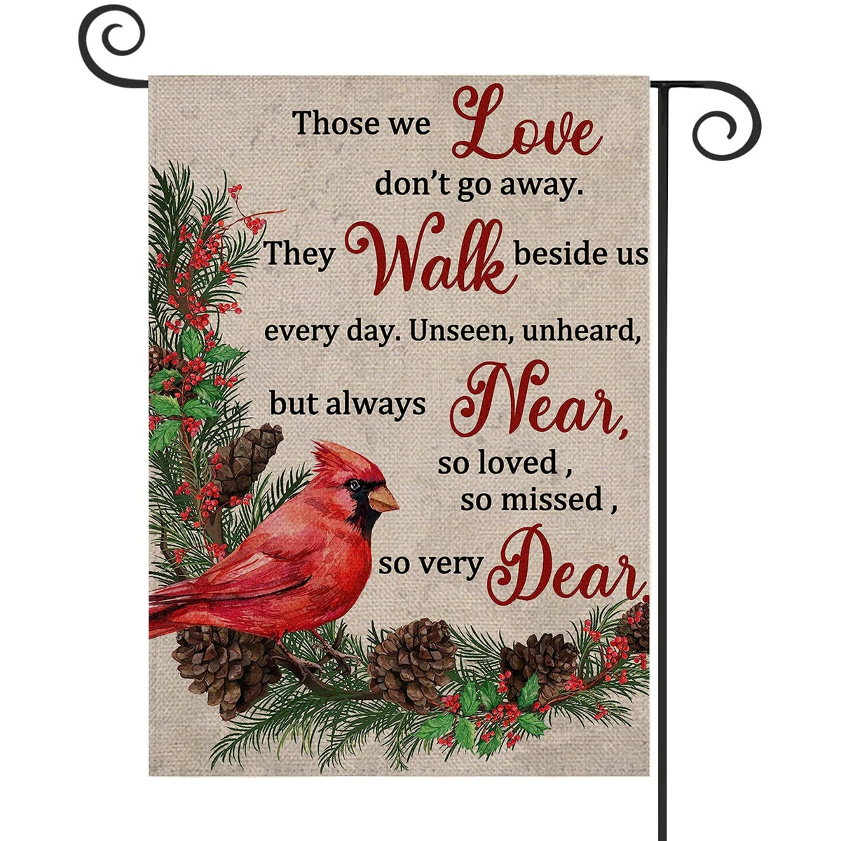 1PC  Those We Love Don't Go Away Pattern Linen Cotton Garden Flag Banner Indoor Outdoor Home Garden Hanging Decor