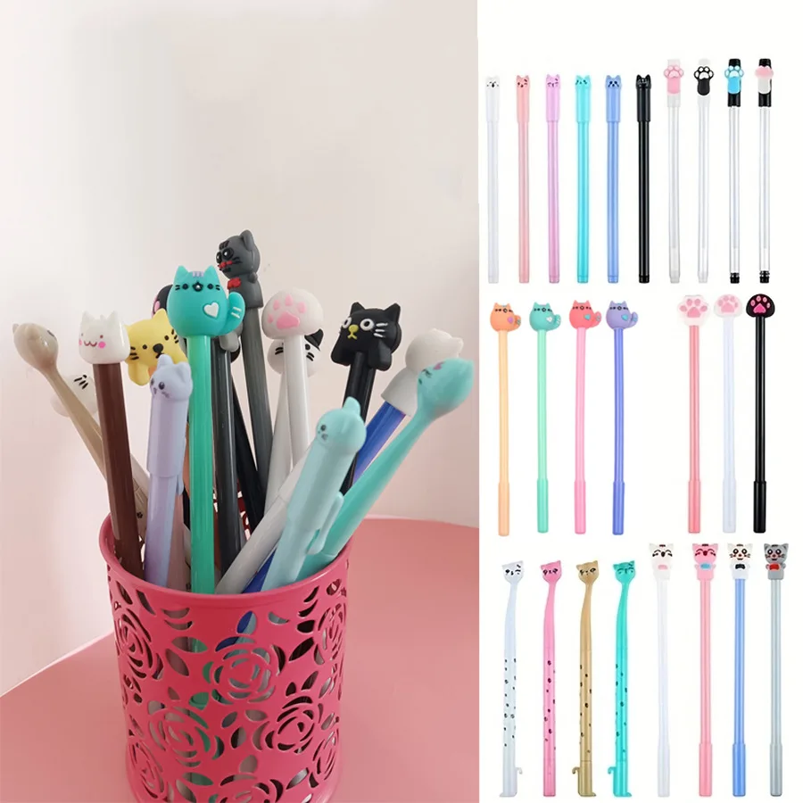 4PCS Multiple Styles Kawaii Cat Gel Pen Set Black Ink Cartoon Cat Paw Neutral Pen Student Writing Stationery Children Party Gift