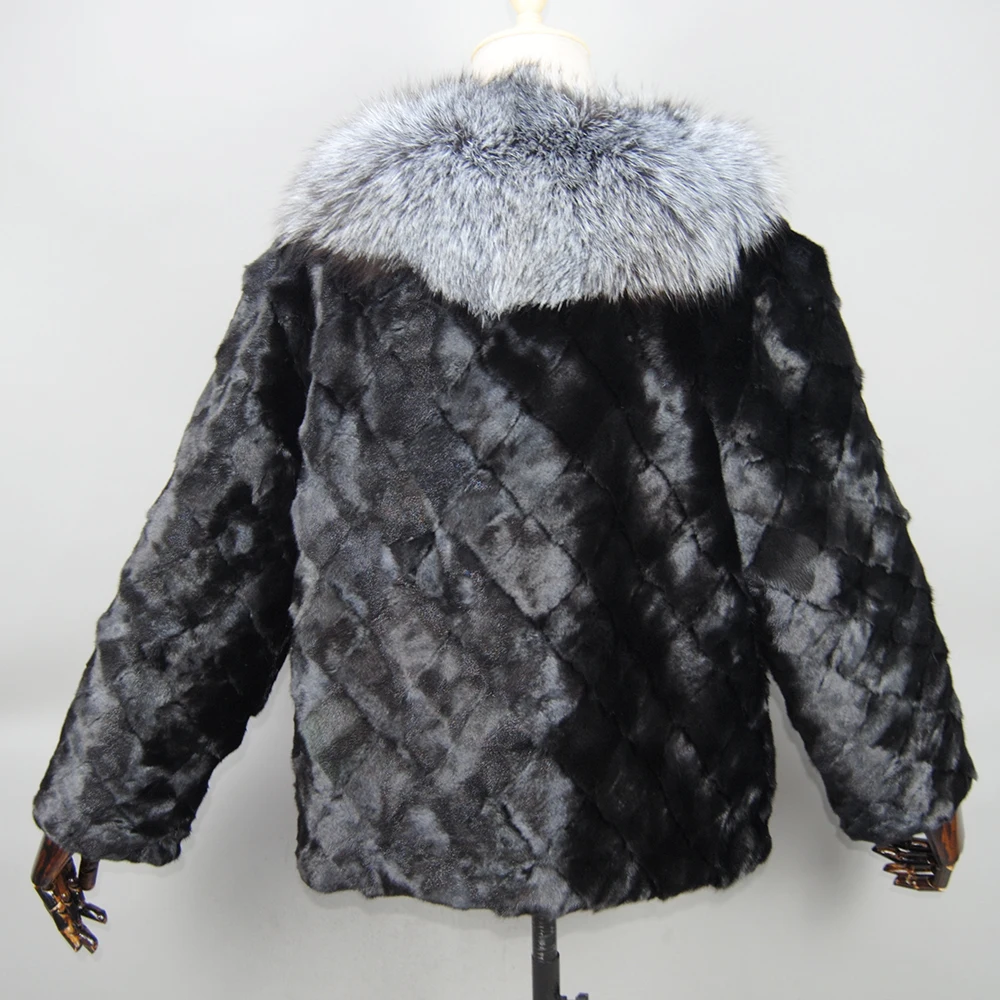 2024 Fashion Women Winter Warm Real Fur Coat Real Genuine Knitted Mink Fur Shawl Wrap Cape Scarf With Fox Fur Collar Mink Coat