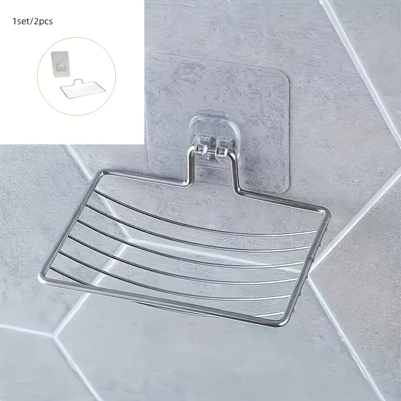 Adhesive Soap Holder Stainless Steel Wall Mounted Dish For Shower Bathroom Kitchen Storage Fridge Container Washing Basket