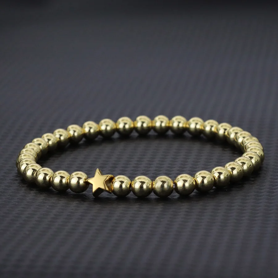 Luxury Gold Color Hematite Stone Bracelet For Women Star Moon Heart Charm Beaded Braclet Gift For Her Office Accessories Pulsera