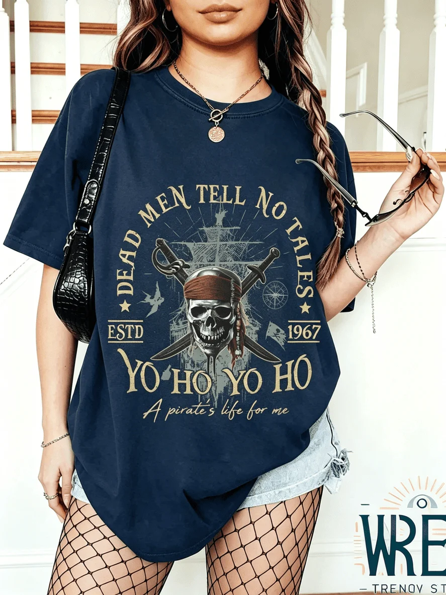 Dead Men Tell No Tales Shirt Pirates of The Caribbean T-Shirt Women Streetwear Retro Print T-Shirt Y2K Top A Pirate Life for Me