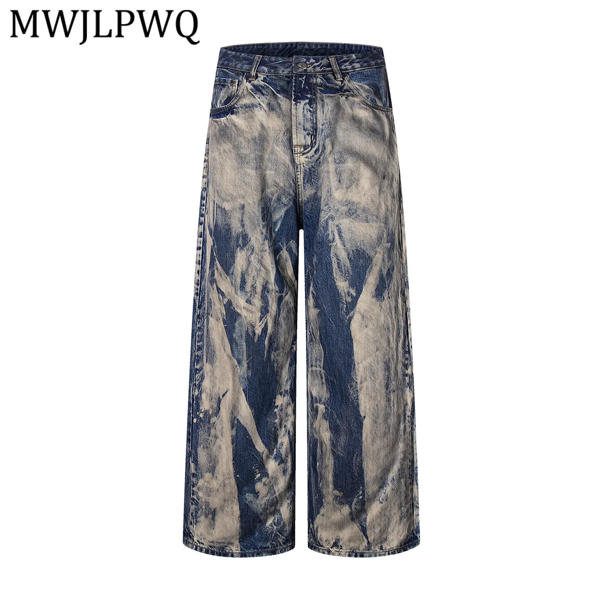 

MWJLPWQ Men's New American Printed Washed Design Jeans High Street RO Style Tide Loose Wide-Leg Pants 2026 Spring Autumn 13409