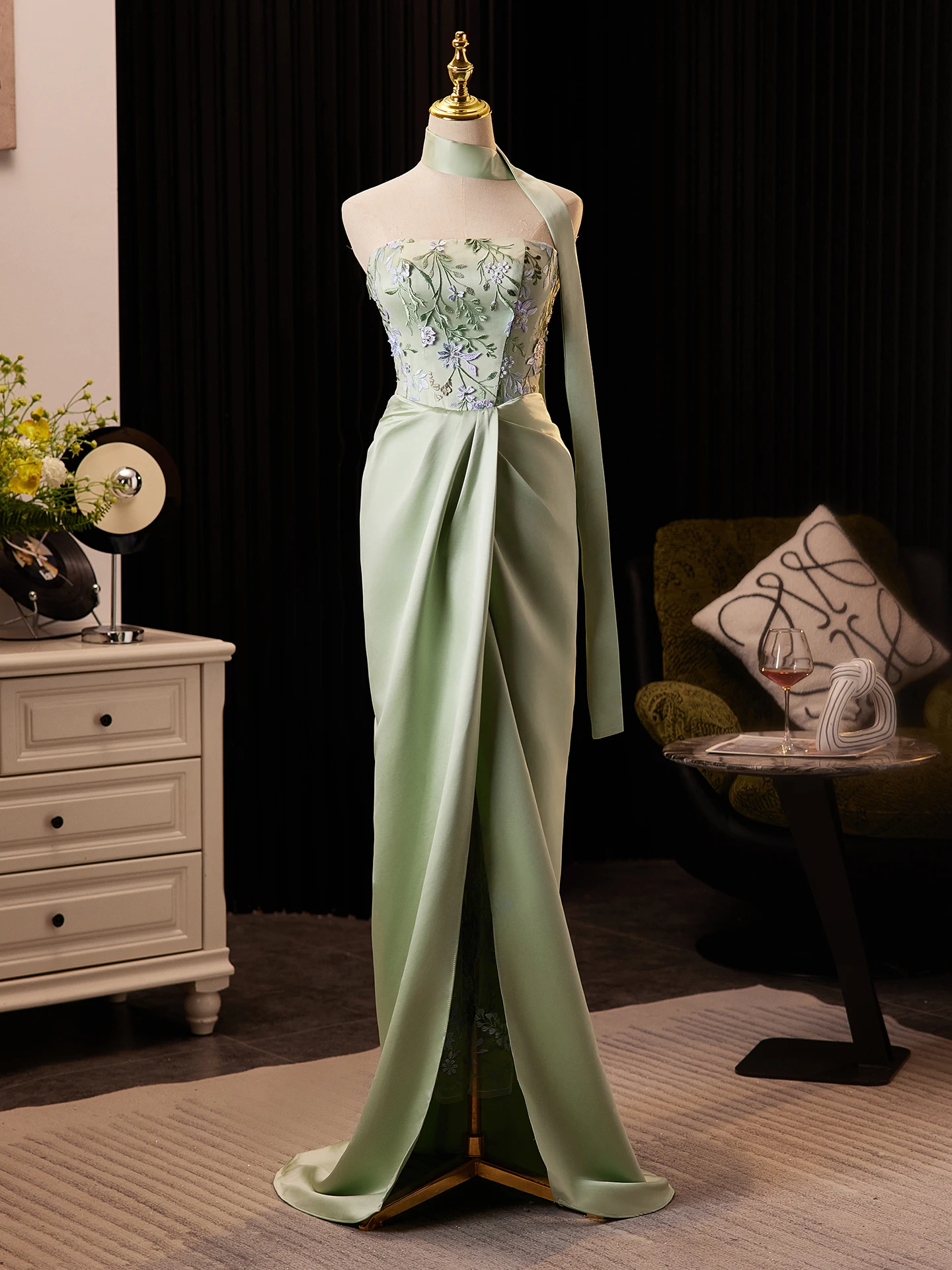 

een Satin Evening Gown Wedding Dr Fem Bride Marriage Toasting Suit Fi Tail Engagement Morning Robe Host