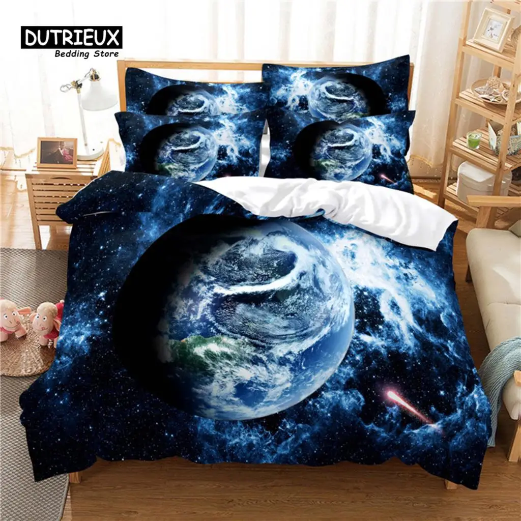 

Digital Printing Earth Bedding Set, Starry Earth Duvet Cover, 3D Bedding, Linen, Queen Size, Fashion Design