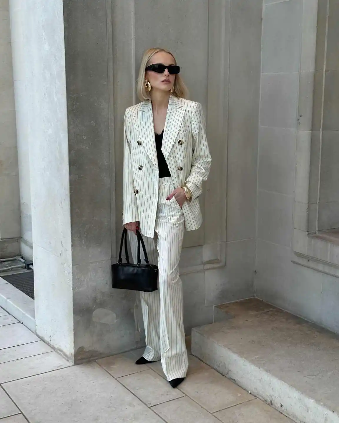 Vintage Stripe Loose Women Jacket Suits Fashion Double Breasted Pocket Party Gown Customized Office Lady Blazer Pants 2 Pieces