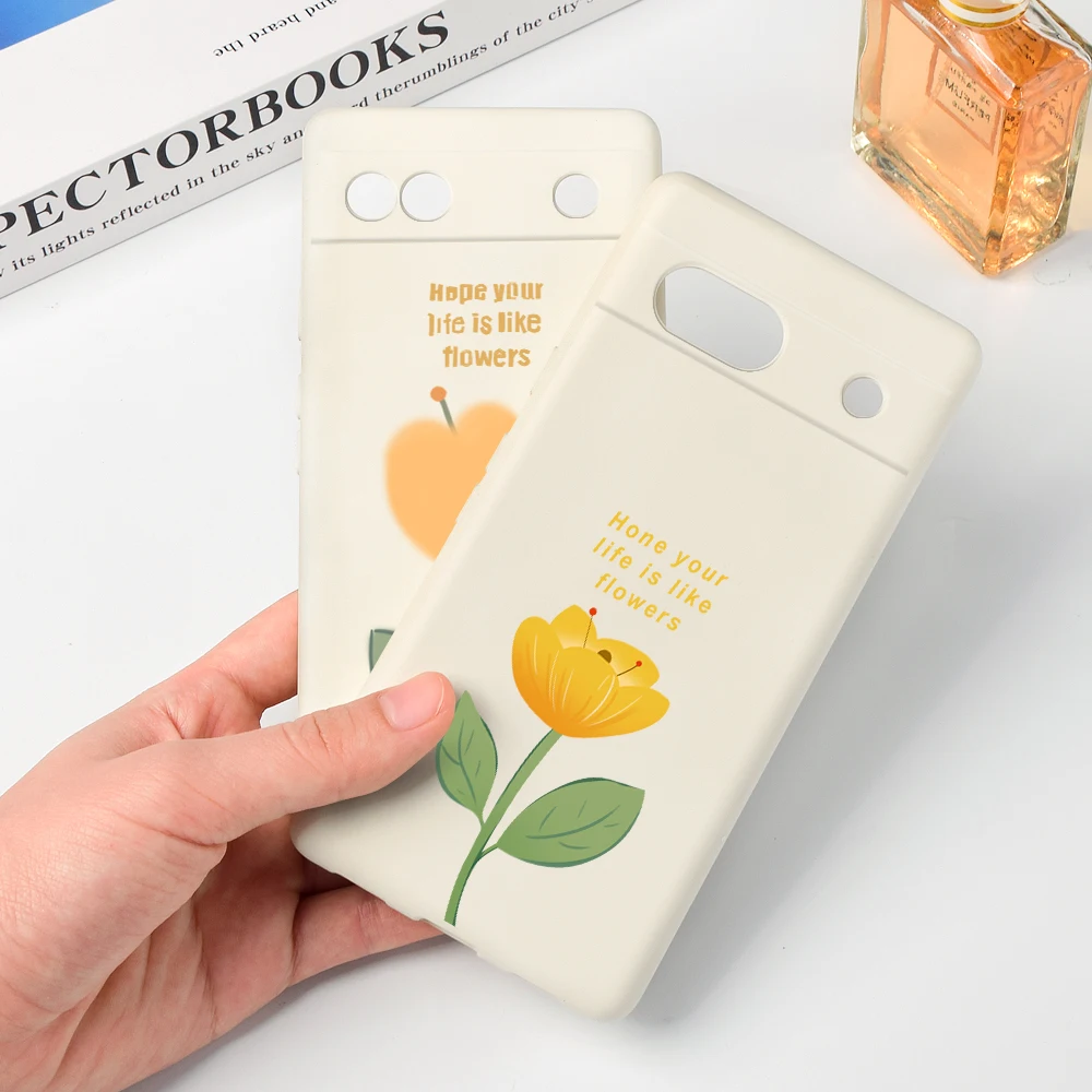 Flower Text Label Fundas Phone Case for Google Pixel 7a 7Pro 7 6a 6 6Pro Shockproof Protection Shell Soft Liquid Silicone Cover