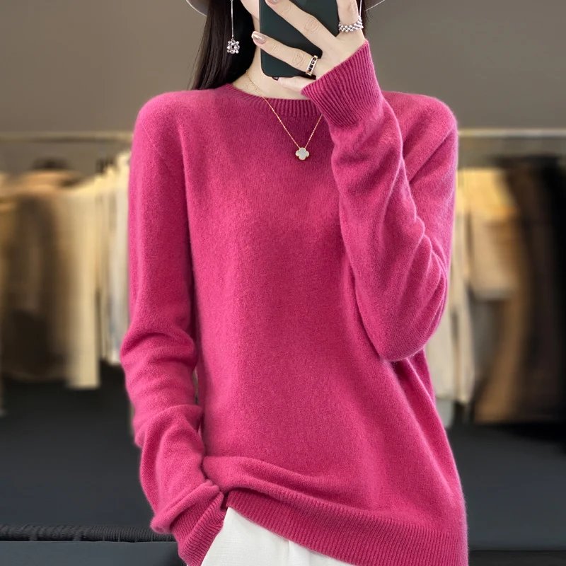 Autumn Winter 100% Merino Wool Sweater Women First Line Seamless Half-high Collar Pullover Basis Casual Cashmere Knit Solid Tops