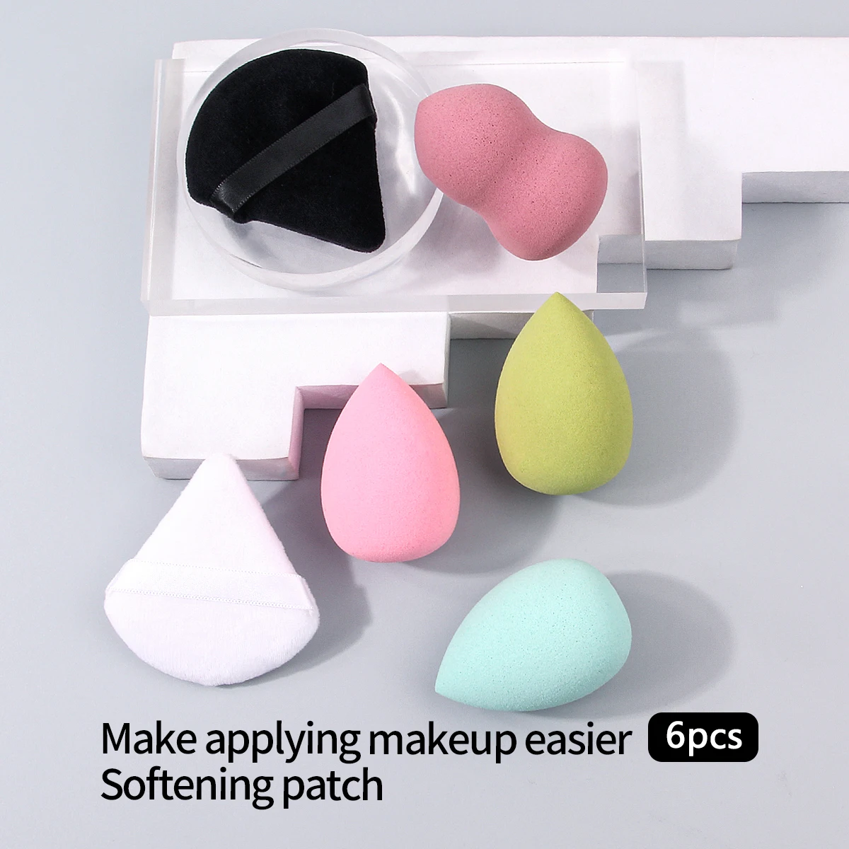 6 uds oferta especial juego de esponjas para polvos de maquillaje-esponja de doble propósito seca y húmeda huevo/herramientas de maquillaje triangulares para esponjas en polvo