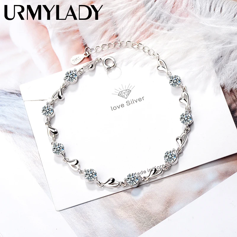 925 Sterling Silver Zircon Love Heart Shaped Bransoletki kryształowe łańcuszek dla kobiet Walentynki Prezent Ślubne imprezy Charms Biżuteria