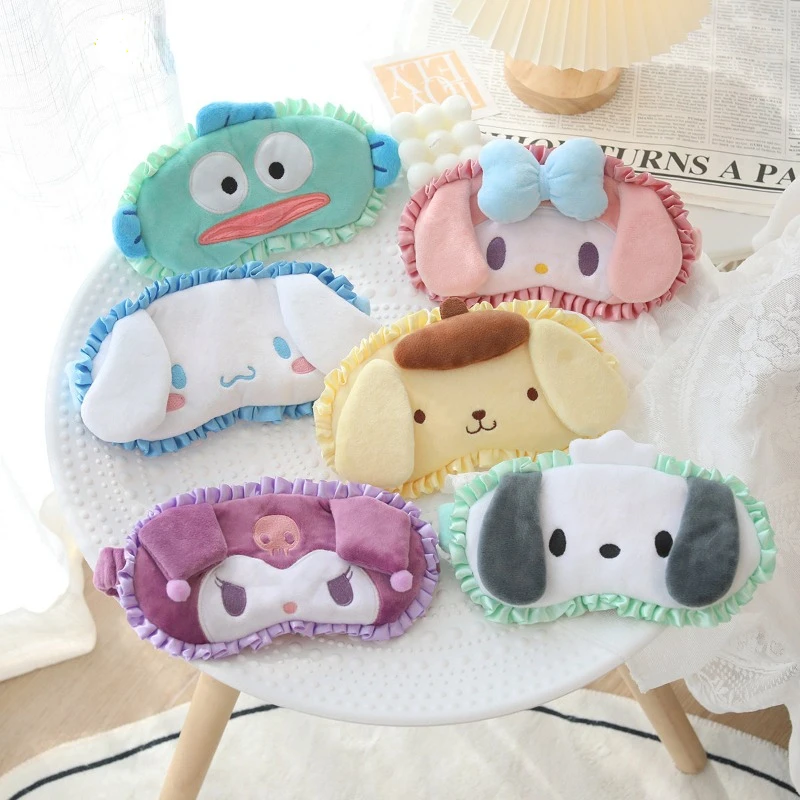 Sanrio Kawaii Cute Plush Eye Mask Kuromi My Melody Cinnamoroll Light-blocking Sleeping Eye Mask for Girls Home Travel Gift