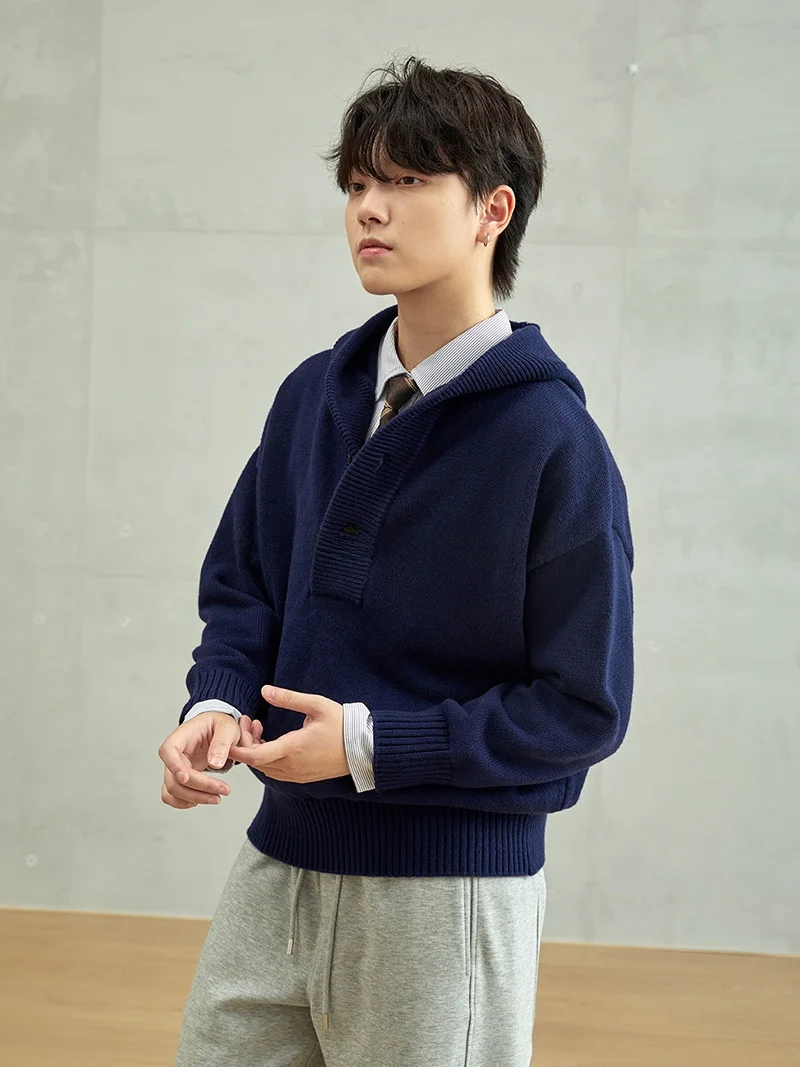 

HIER Heavyweight Dual-color Thiened Temperature Loing Hooded Knitted f Open Cardigan Sweater Neutral Sle Closet Item