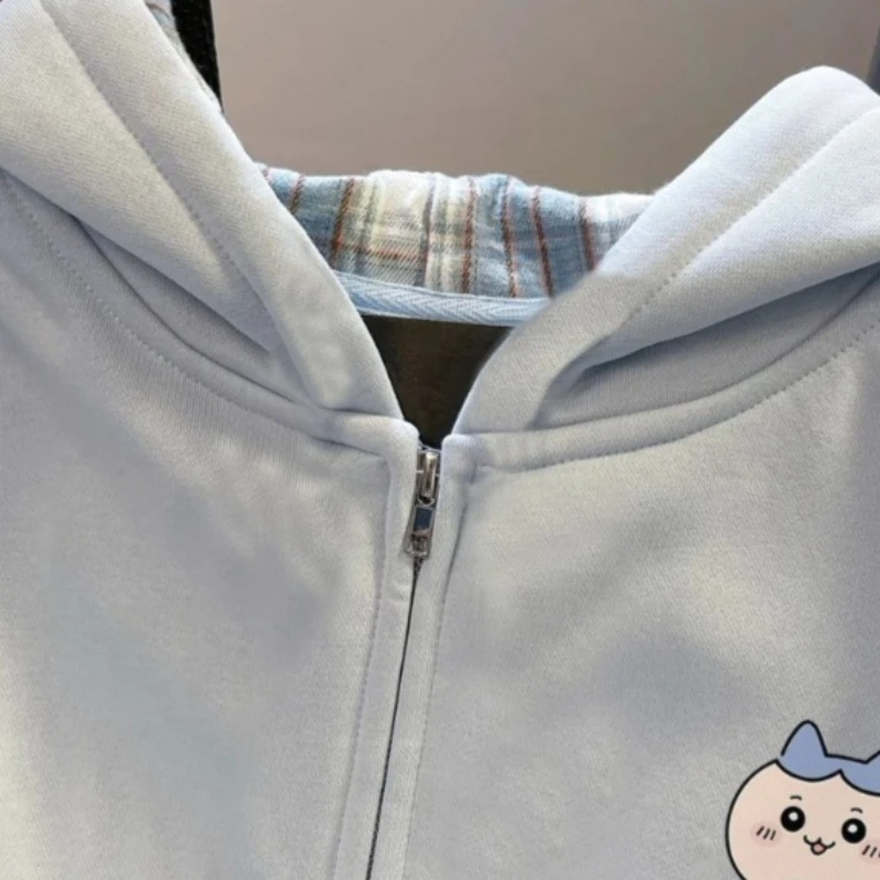 Anime Cartoon Kawaii Chiikawa Plus Velvet Be All-match Hoodie Zipper Woman Winter New Style Overcoat Fashion Comfortable Soft